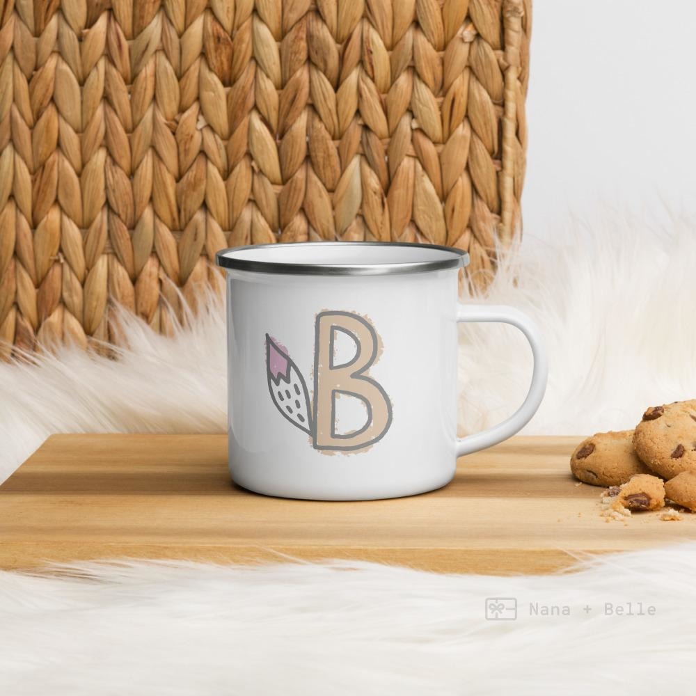 Alphabet B enamel mug, kids unbreakable cup, enamel mug, letter B cup, chocolate mug - Nana + Belle