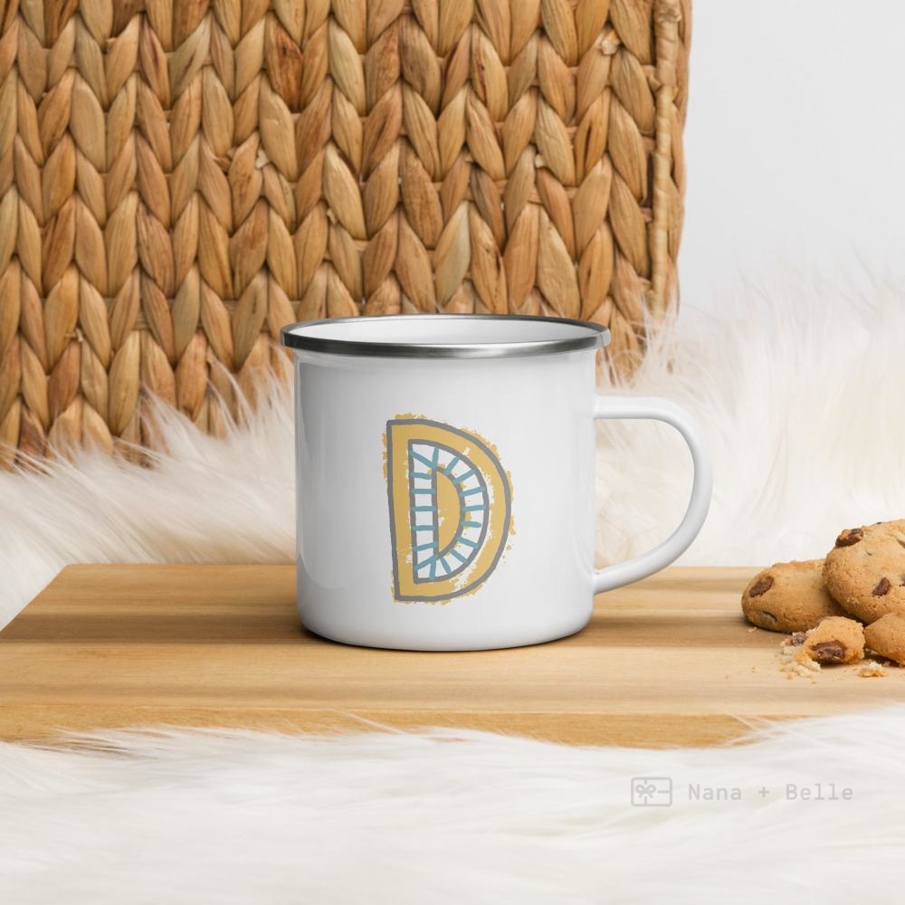 Alphabet D enamel mug, kids unbreakable cup, enamel mug, letter D cup, chocolate mug - Nana + Belle