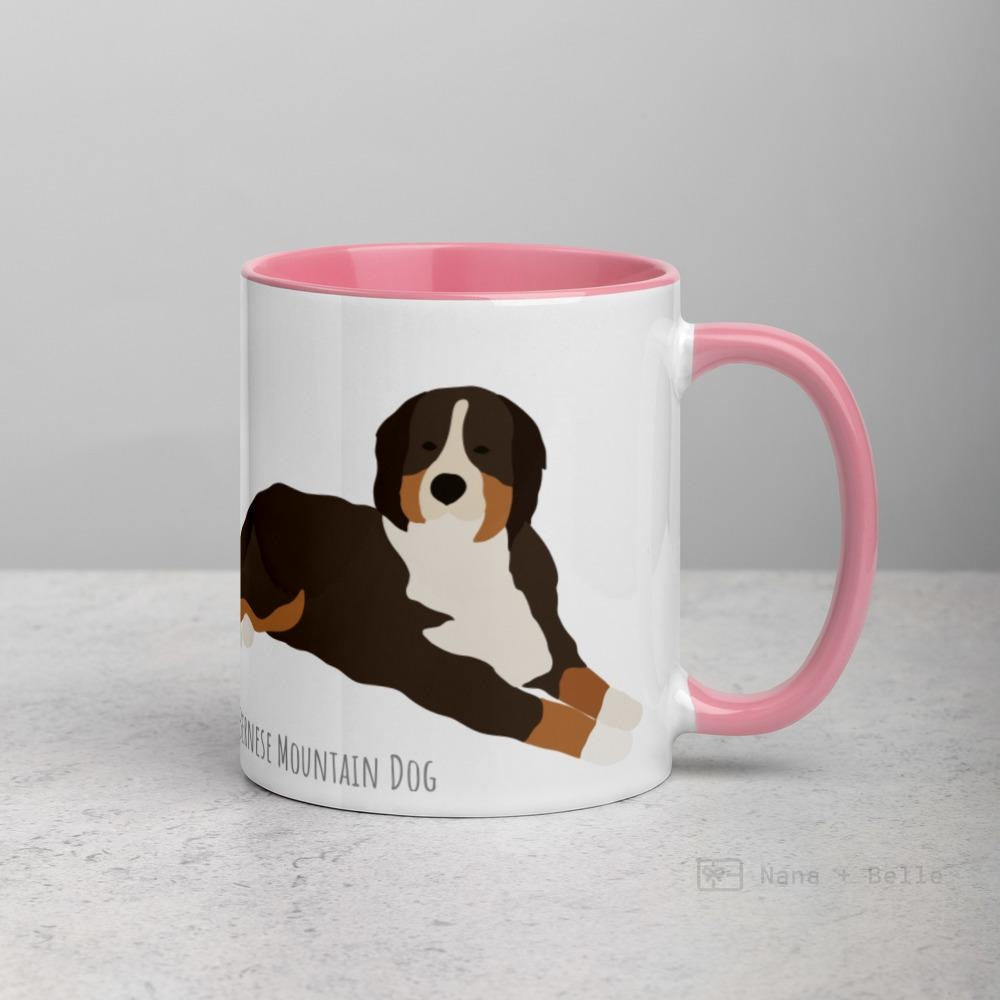 Bernese Mountain Dog Mug With Color Inside Pink Mugs