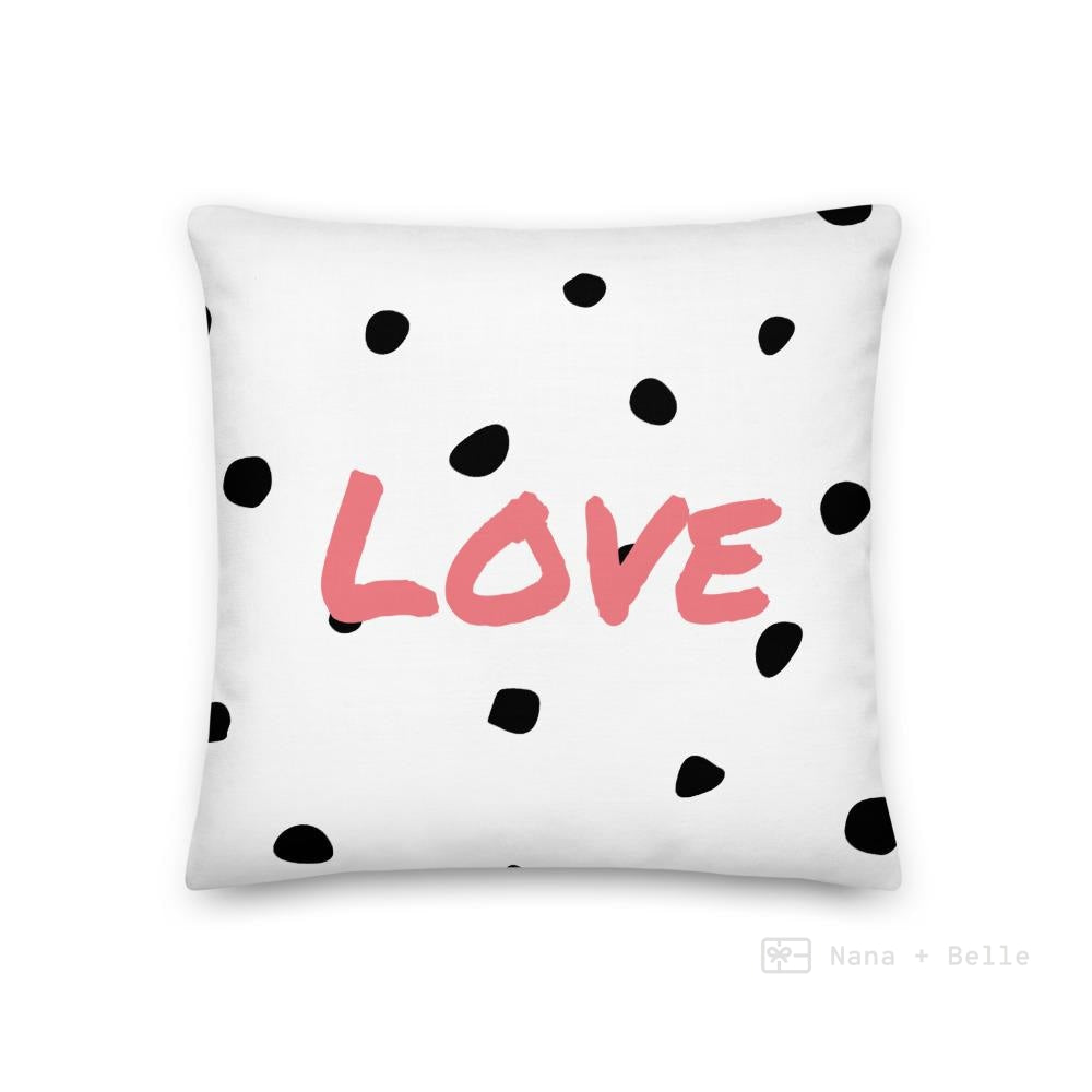 Black Polka Dots Love Square Cushion Cushions