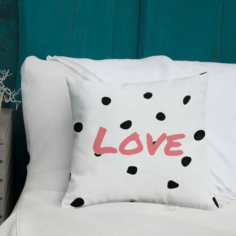 Black Polka Dots Love Square Cushion Cushions