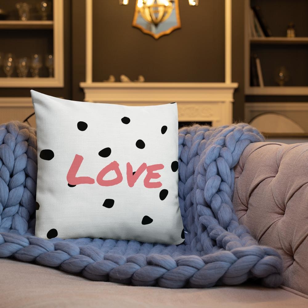 Black Polka Dots Love Square Cushion Cushions