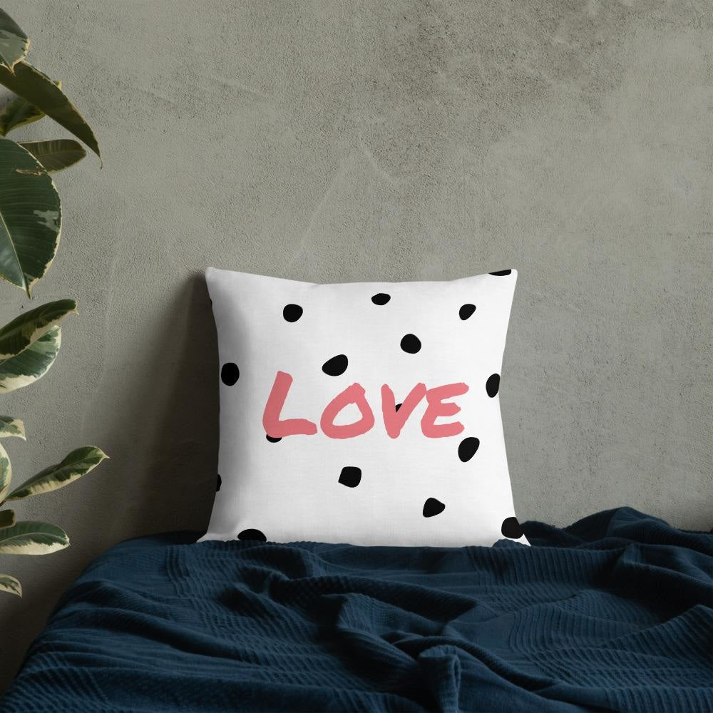 Black Polka Dots Love Square Cushion Cushions