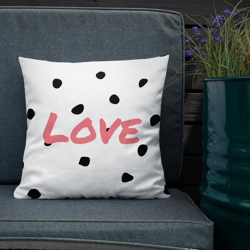 Black Polka Dots Love Square Cushion Cushions