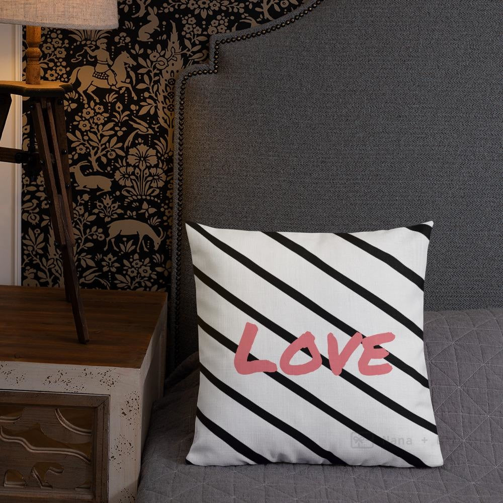 Black Stripe Love Square Cushion Cushions