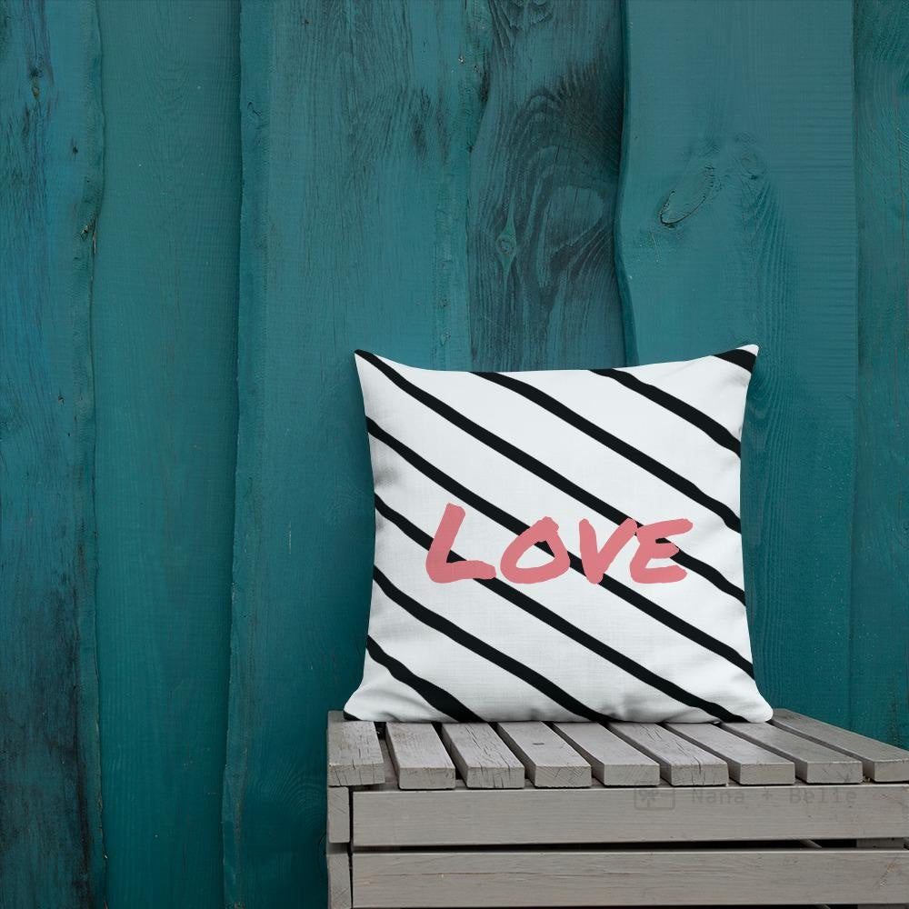 Black Stripe Love Square Cushion Cushions