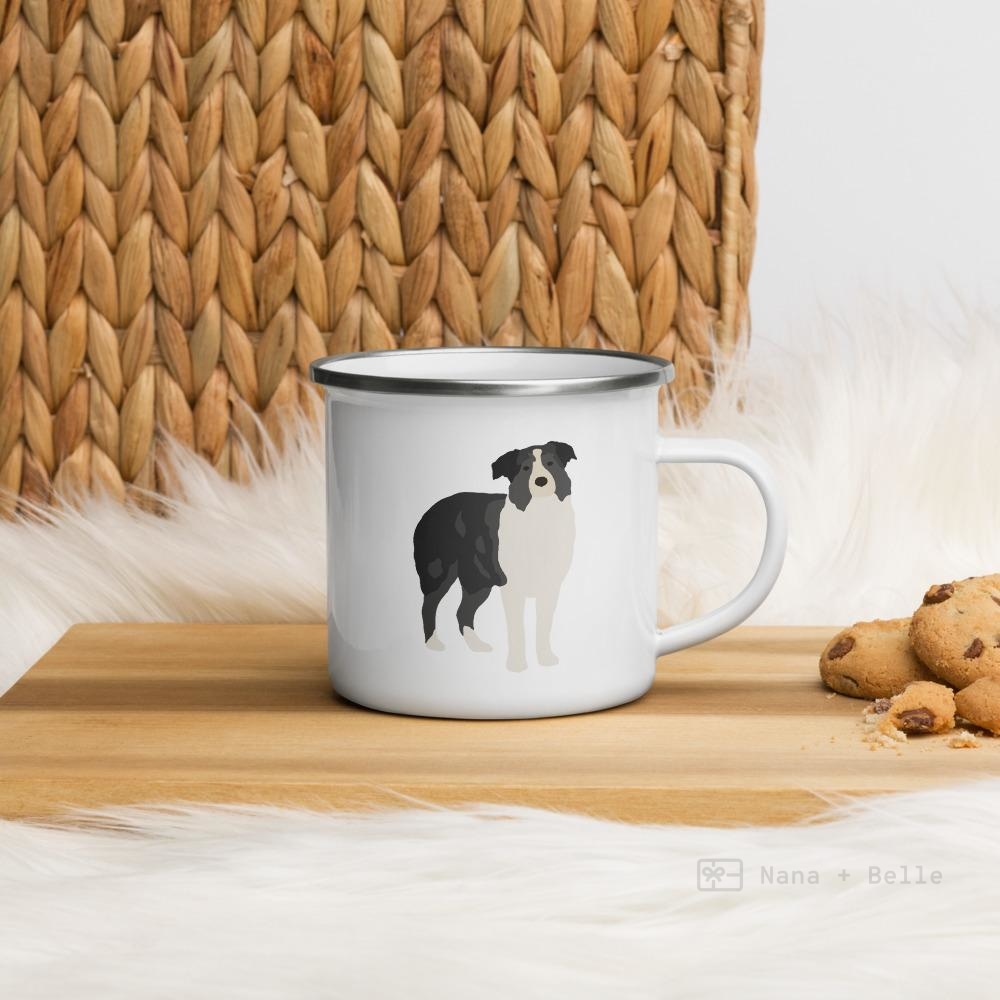 Black tricolor Australian Shepherd Dog enamel mug, kids unbreakable cup, enamel mug, Australian Shepherd Dog cup, chocolate mug - Nana + Belle