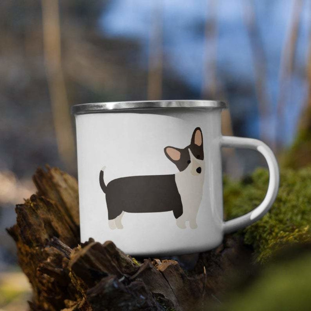 Black And White Corgi Enamel Mug / Cup