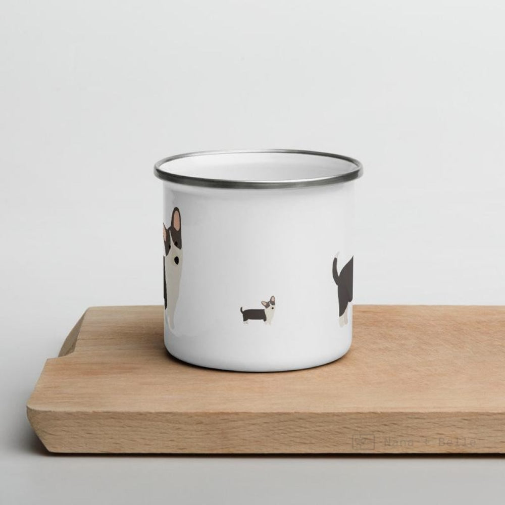 Black And White Corgi Enamel Mug / Cup