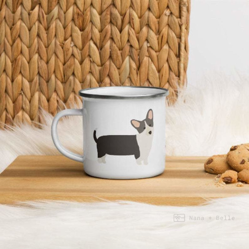 Black And White Corgi Enamel Mug / Cup