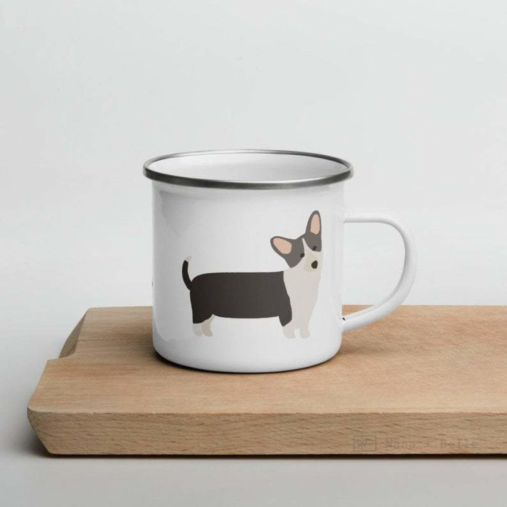 Black And White Corgi Enamel Mug / Cup