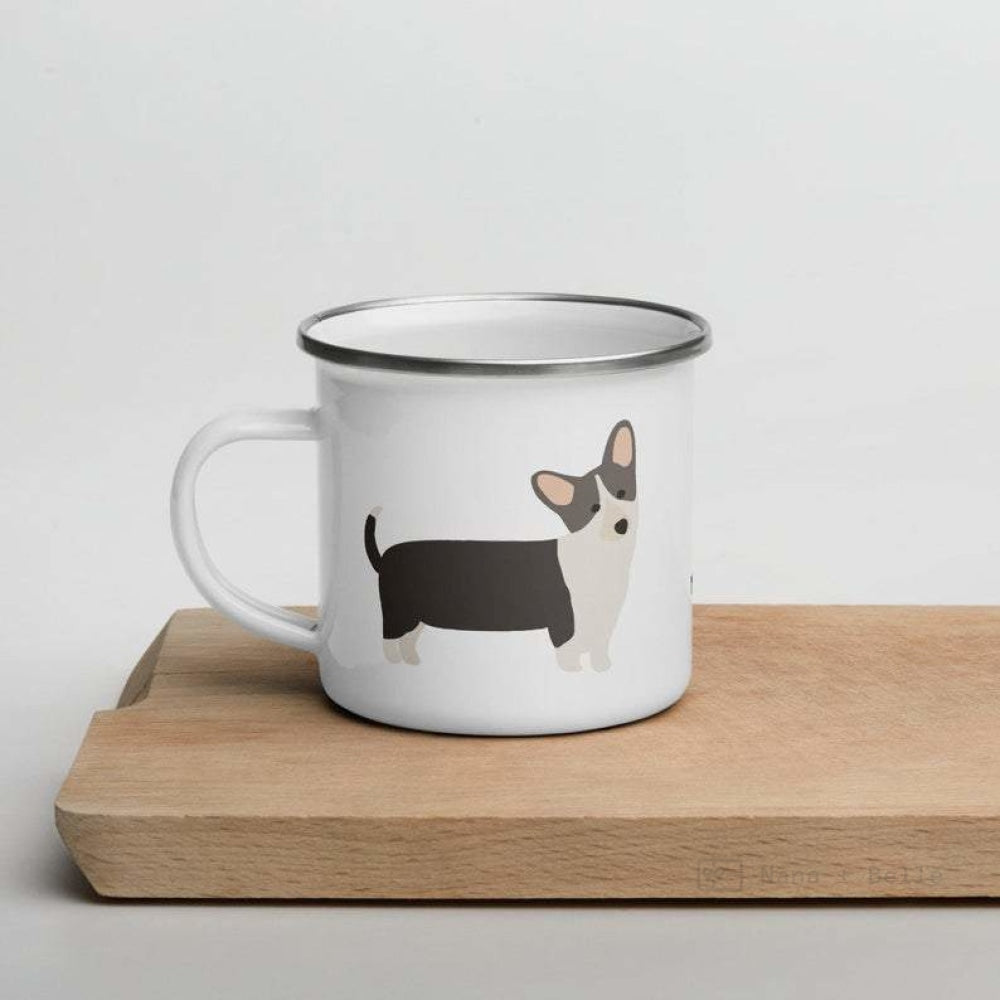 Black And White Corgi Enamel Mug / Cup