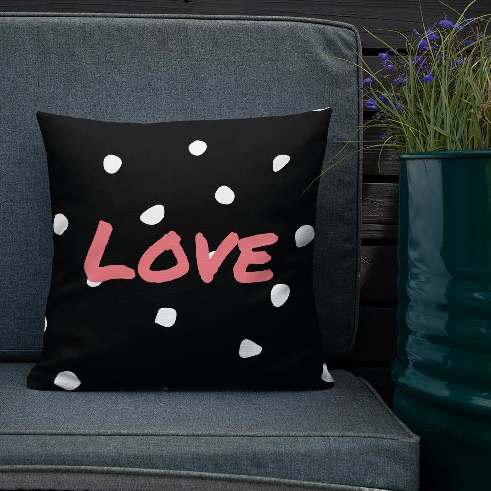 Black And White Polka Dots Pattern Love Square Cushion Cushions