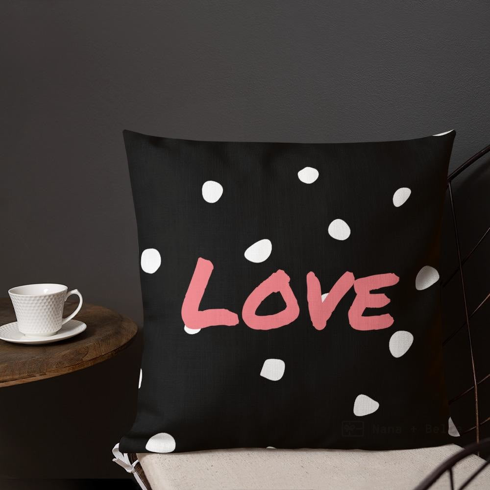 Black And White Polka Dots Pattern Love Square Cushion Cushions