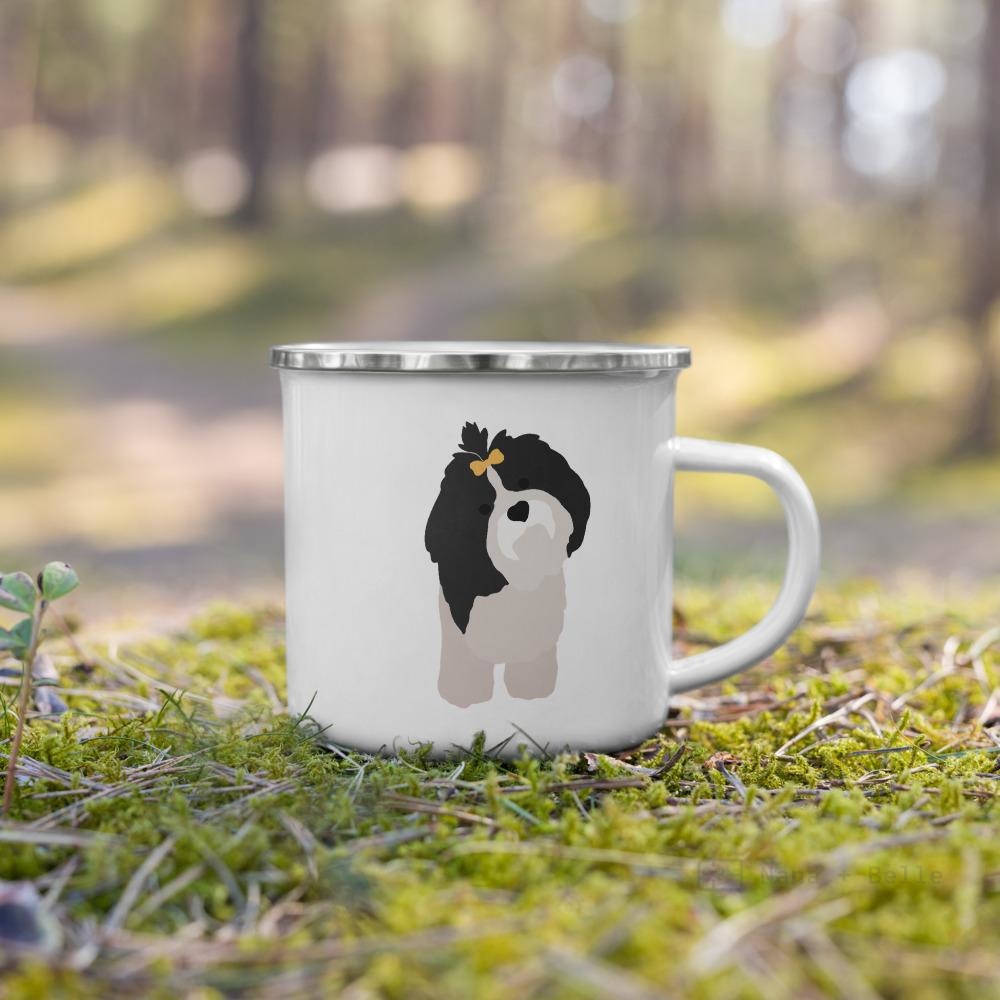 Black & White Shih Tzu Dog Enamel Mug Mugs