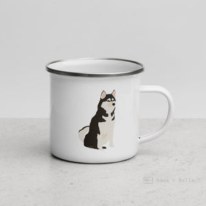 Black And White Siberian Husky Dog Enamel Mug / Cup Mugs