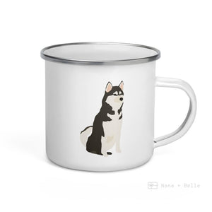 Black And White Siberian Husky Dog Enamel Mug / Cup Mugs