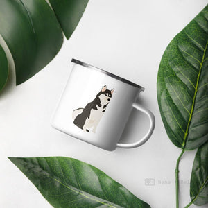 Black And White Siberian Husky Dog Enamel Mug / Cup Mugs