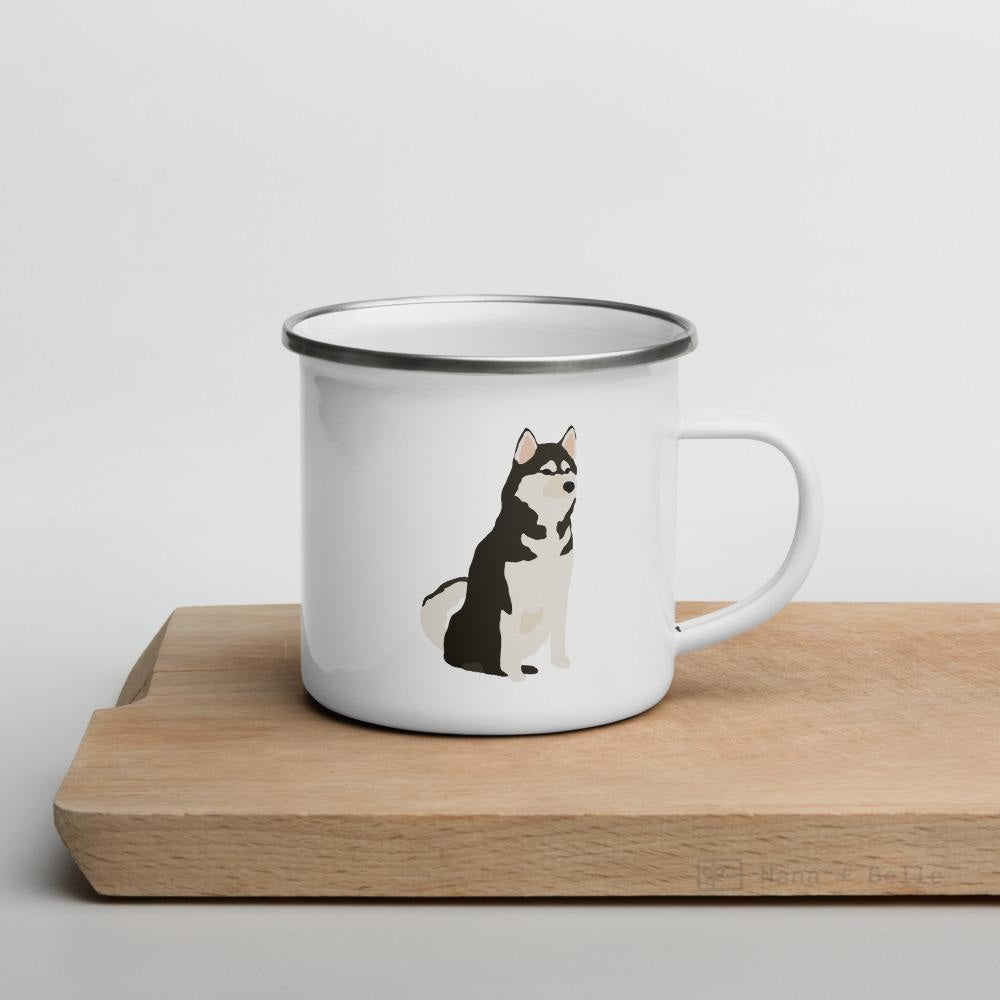 Black And White Siberian Husky Dog Enamel Mug / Cup Mugs