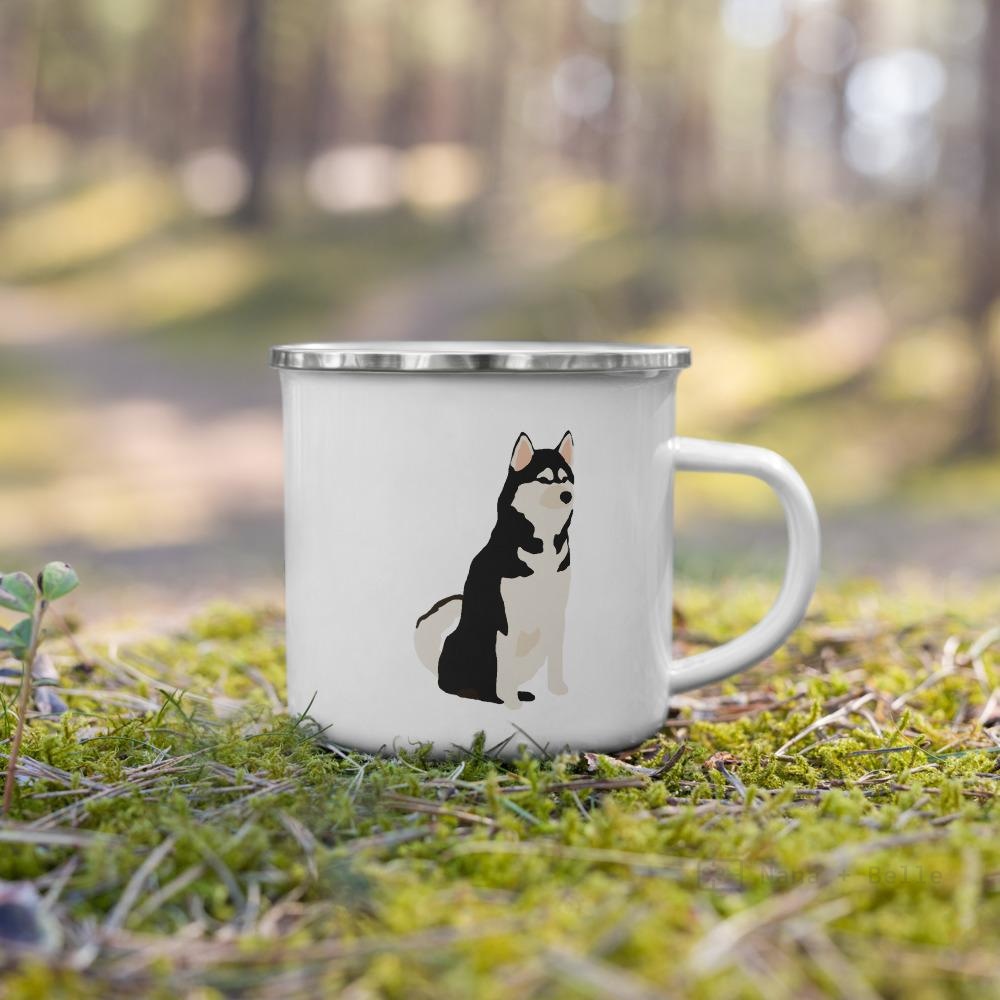 Black And White Siberian Husky Dog Enamel Mug / Cup Mugs