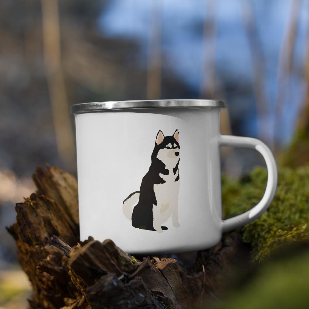 Black And White Siberian Husky Dog Enamel Mug / Cup Mugs