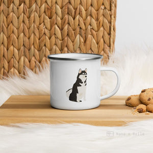 Black And White Siberian Husky Dog Enamel Mug / Cup Mugs