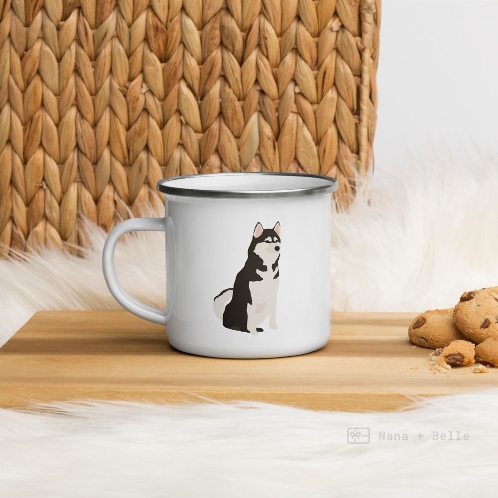 Black And White Siberian Husky Dog Enamel Mug / Cup Mugs