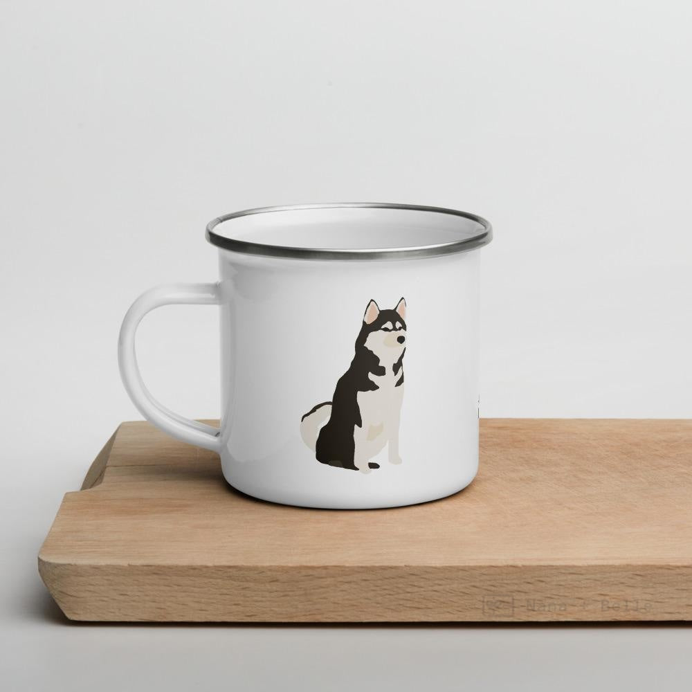 Black And White Siberian Husky Dog Enamel Mug / Cup Mugs