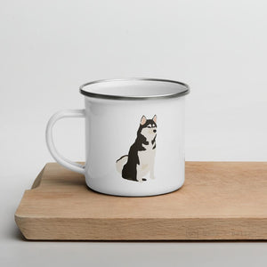 Black And White Siberian Husky Dog Enamel Mug / Cup Mugs