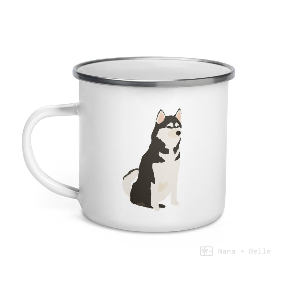 Black And White Siberian Husky Dog Enamel Mug / Cup Mugs