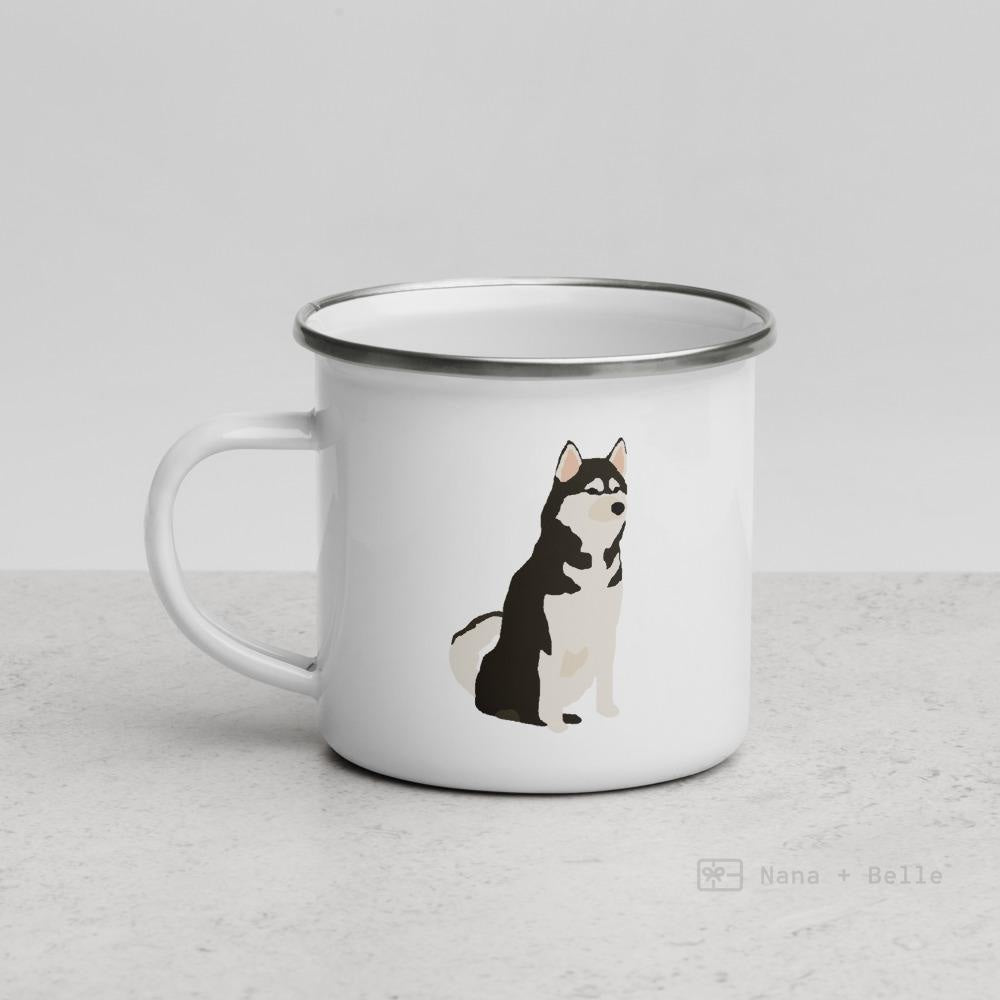 Black And White Siberian Husky Dog Enamel Mug / Cup Mugs