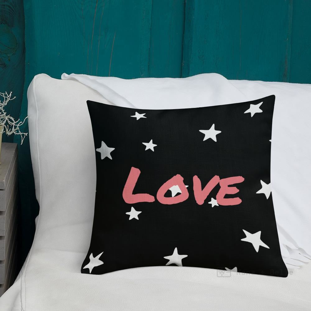 Black And White Stars Pattern Love Square Cushion Cushions