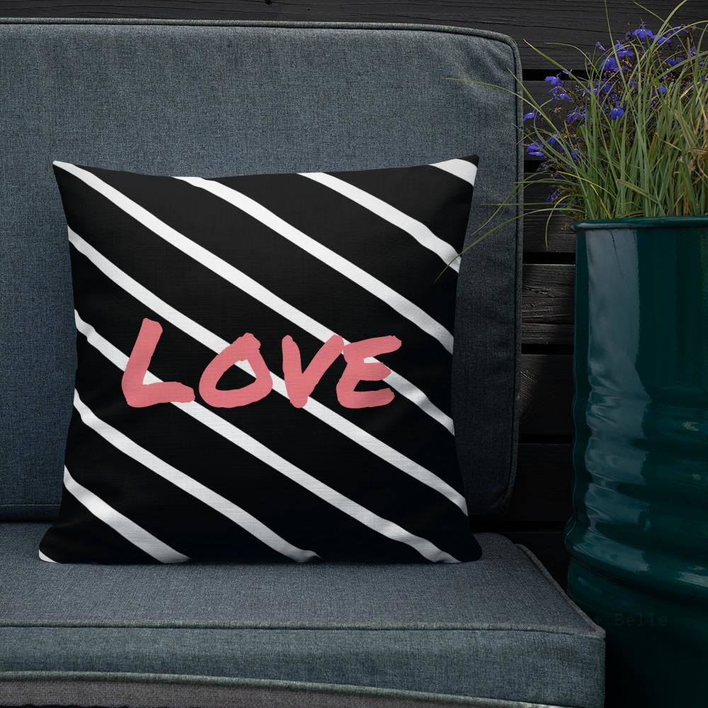 Black And White Stripes Pattern Love Square Cushion Cushions