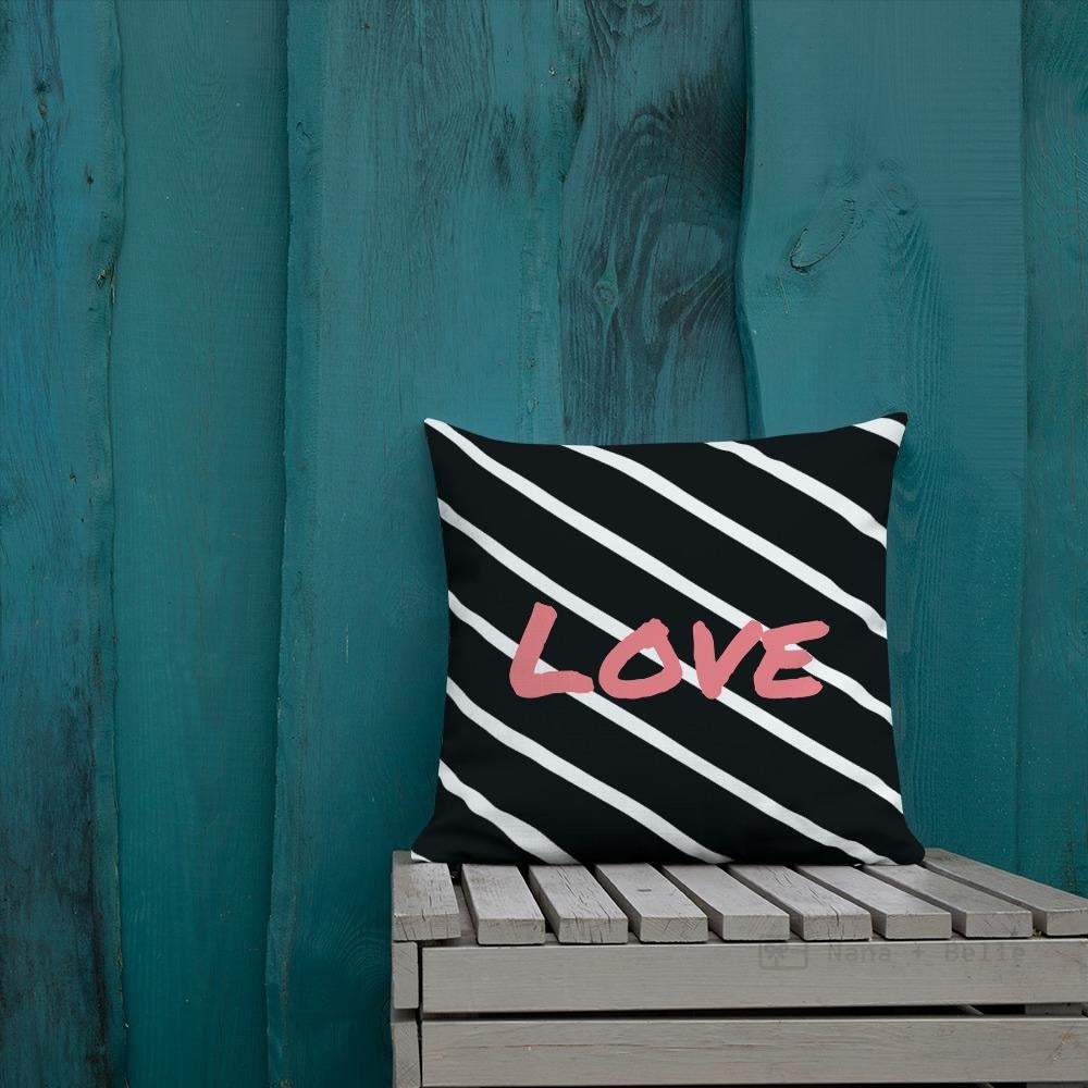 Black And White Stripes Pattern Love Square Cushion Cushions