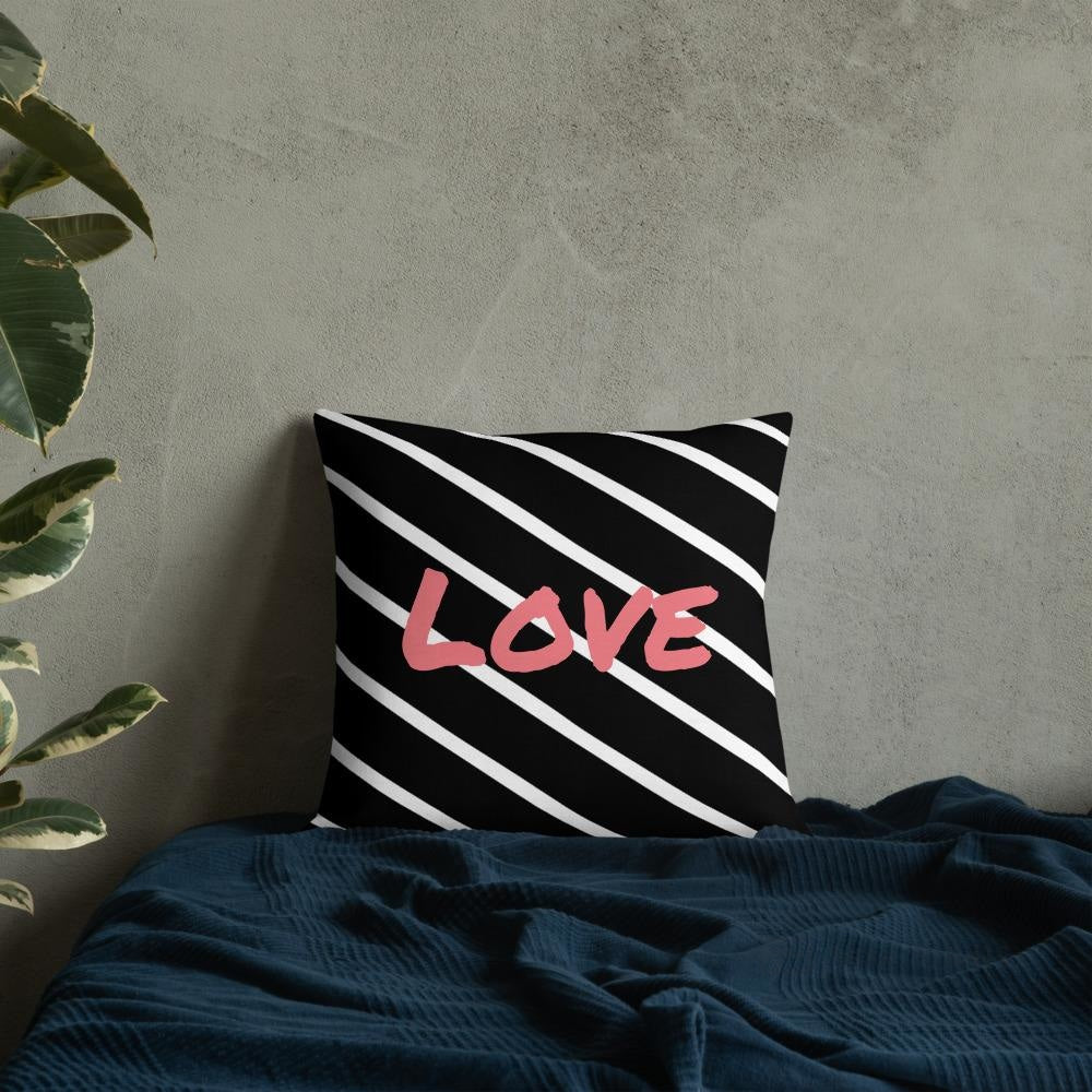 Black And White Stripes Pattern Love Square Cushion Cushions