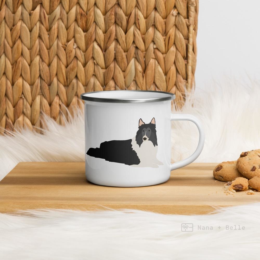 Blue Merle Rough Collie enamel mug, kids unbreakable cup, enamel mug, Blue Merle Rough Collie cup, chocolate mug - Nana + Belle