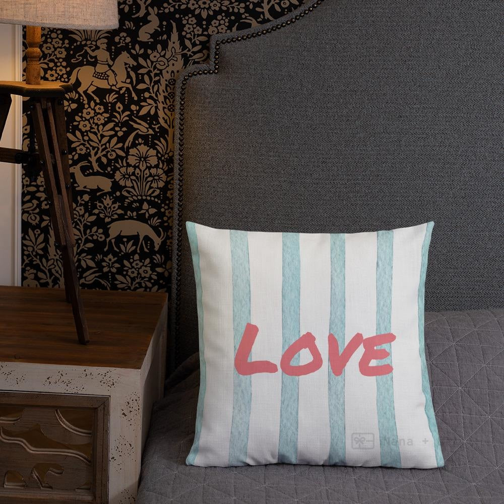 Blue Stripes Pattern Love Square Cushion Cushions