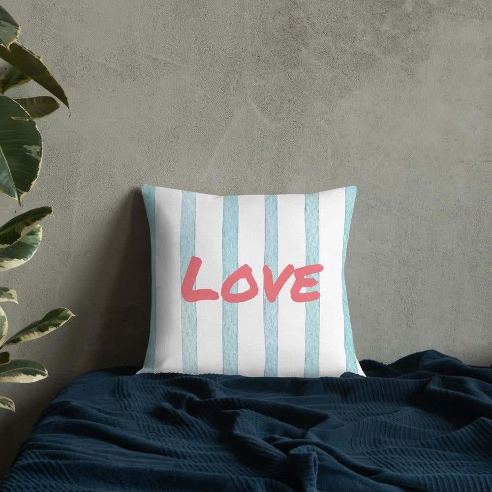 Blue Stripes Pattern Love Square Cushion Cushions