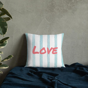 Blue Stripes Pattern Love Square Cushion Cushions