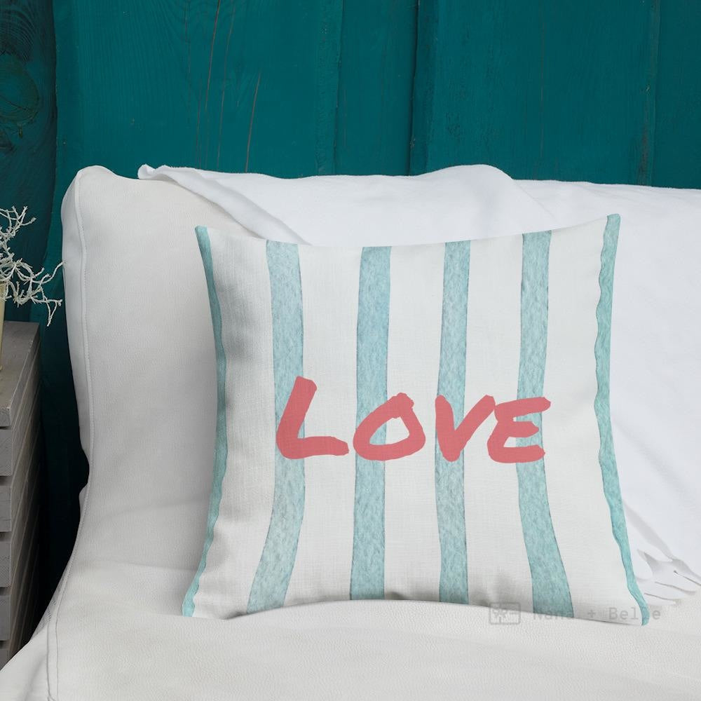 Blue Stripes Pattern Love Square Cushion Cushions