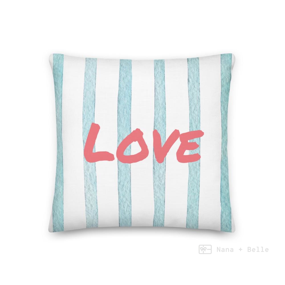 Blue Stripes Pattern Love Square Cushion Cushions