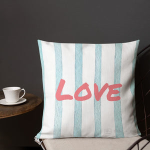 Blue Stripes Pattern Love Square Cushion Cushions