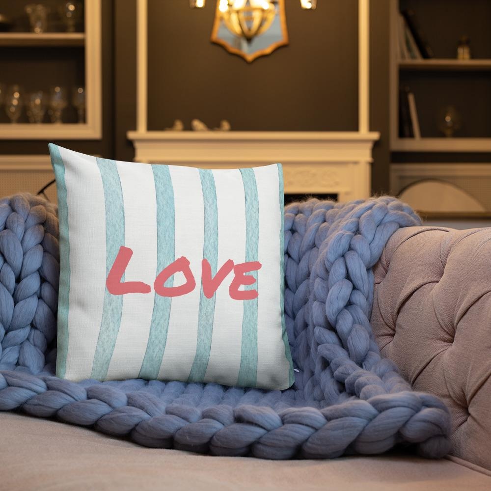 Blue Stripes Pattern Love Square Cushion Cushions