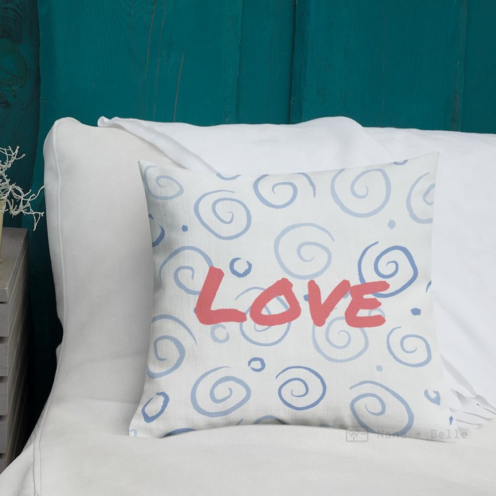 Blue Swirls Pattern Love Square Cushion Cushions