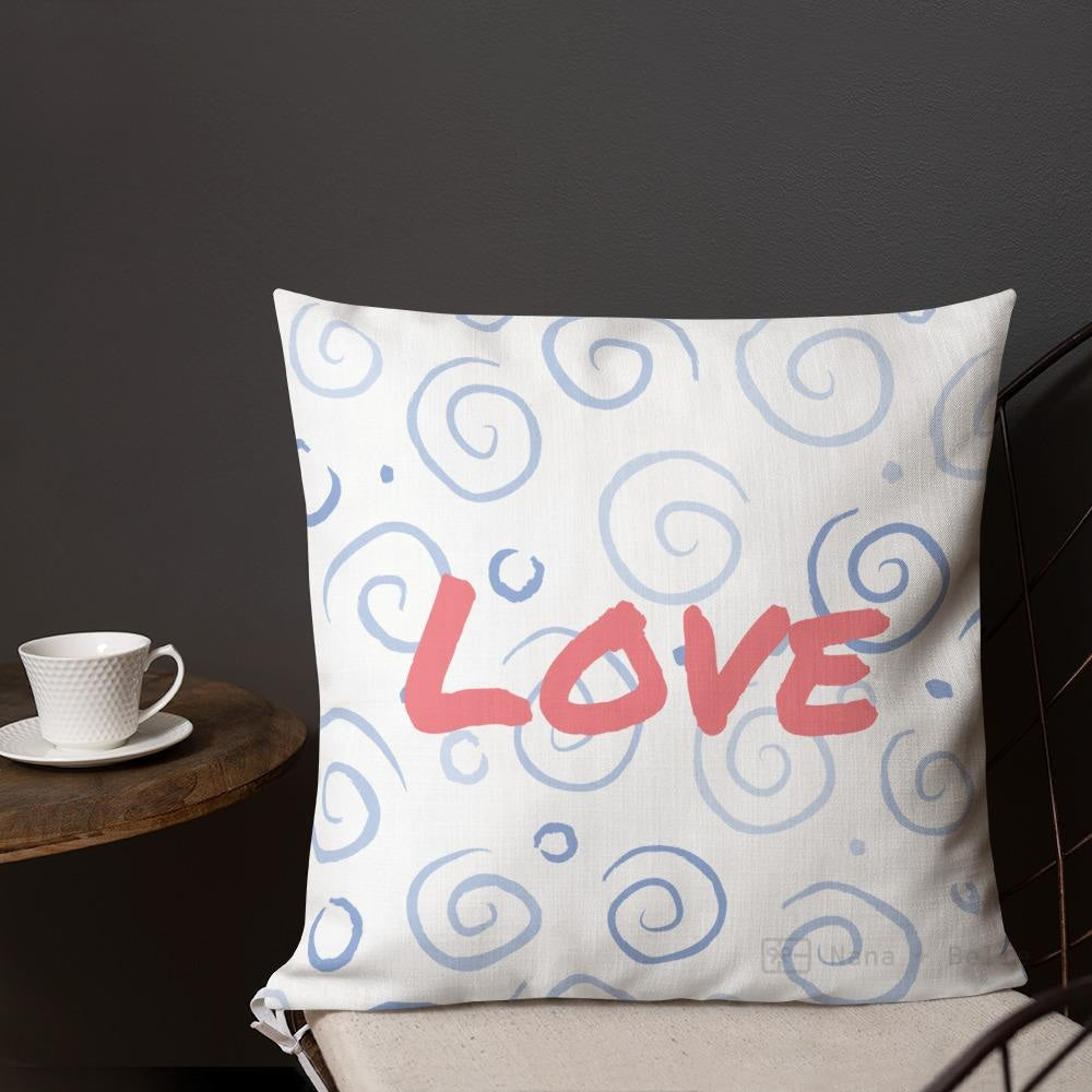 Blue Swirls Pattern Love Square Cushion Cushions