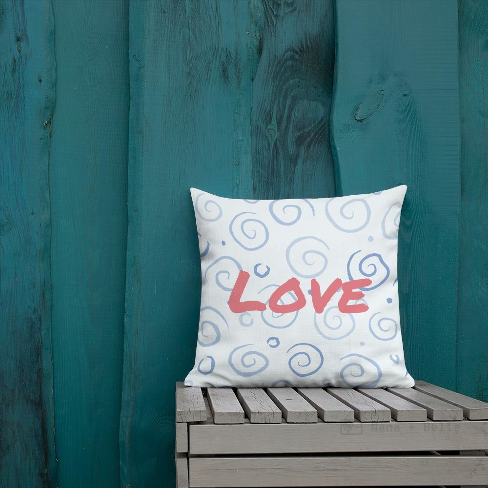 Blue Swirls Pattern Love Square Cushion Cushions