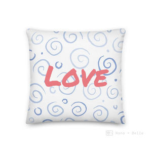 Blue Swirls Pattern Love Square Cushion Cushions