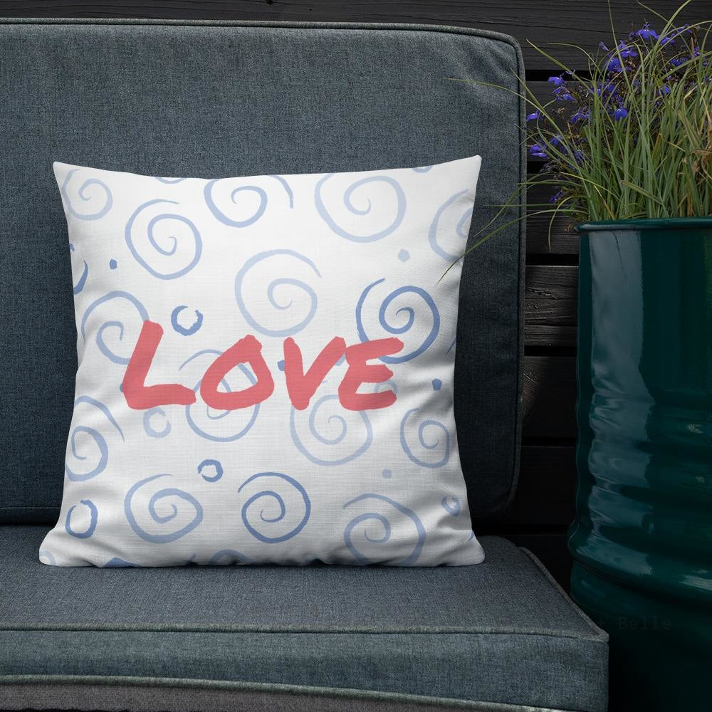 Blue Swirls Pattern Love Square Cushion Cushions