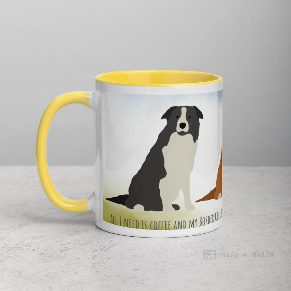 Border Collie Mug With Color Inside Yellow Mugs