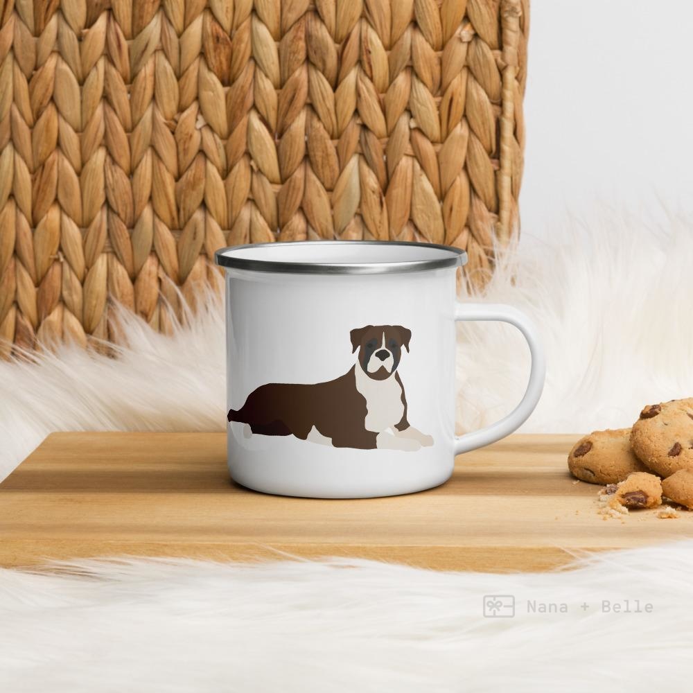 Brindle Boxer Dog enamel mug, kids unbreakable cup, enamel mug, Brindle Boxer Dog cup, chocolate mug - Nana + Belle